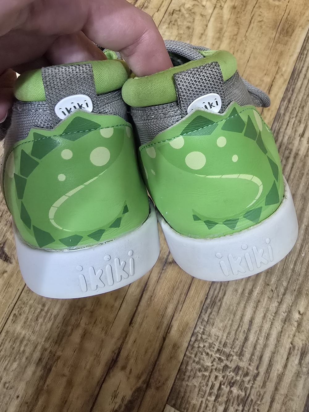 Kids Grey & Green Dino Slip-On Sneakers with Hook-and-Loop Strap - Picture 5 of 8